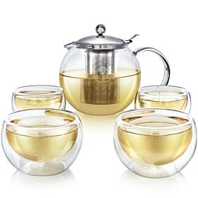 Classica Glass Teapot Set With Four Insulated Cups