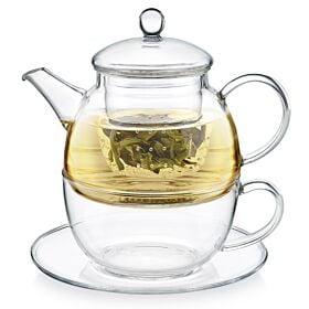 Mindful Tea-for-One Glass Teapot with Cup & Saucer