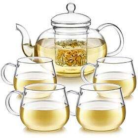 Blossoms Glass Teapot & Cup Set for Four