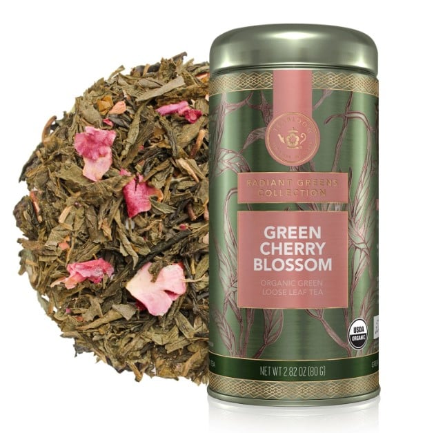 Green Cherry Blossom loose-leaf tea canister as a Chinese Zodiac personality tea for the Year of the Pig.