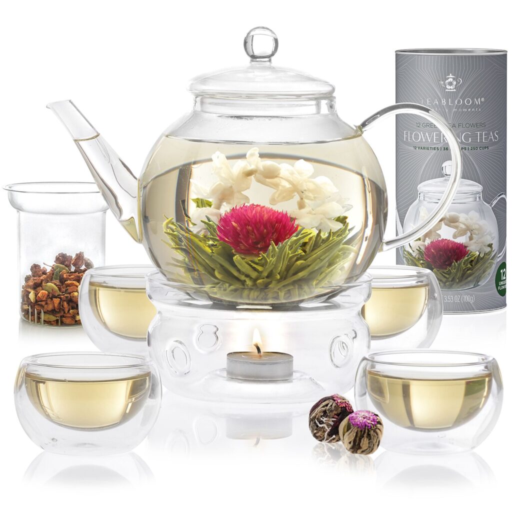 Teabloom’s Celebration borosilicate glass blooming tea set