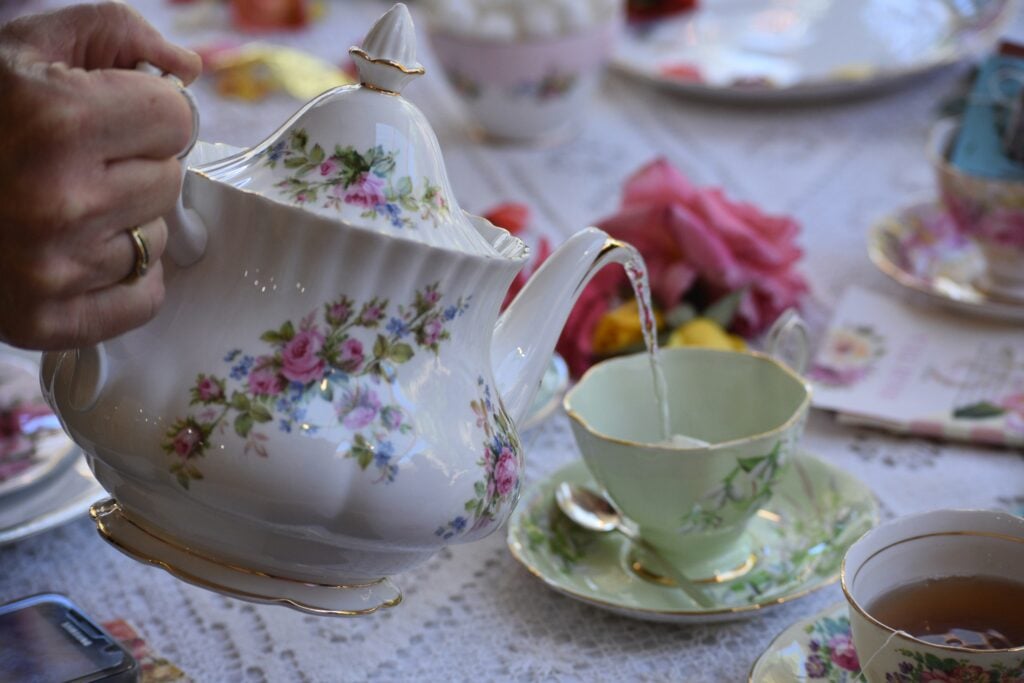 Large British teapot size with porcelain teacup
