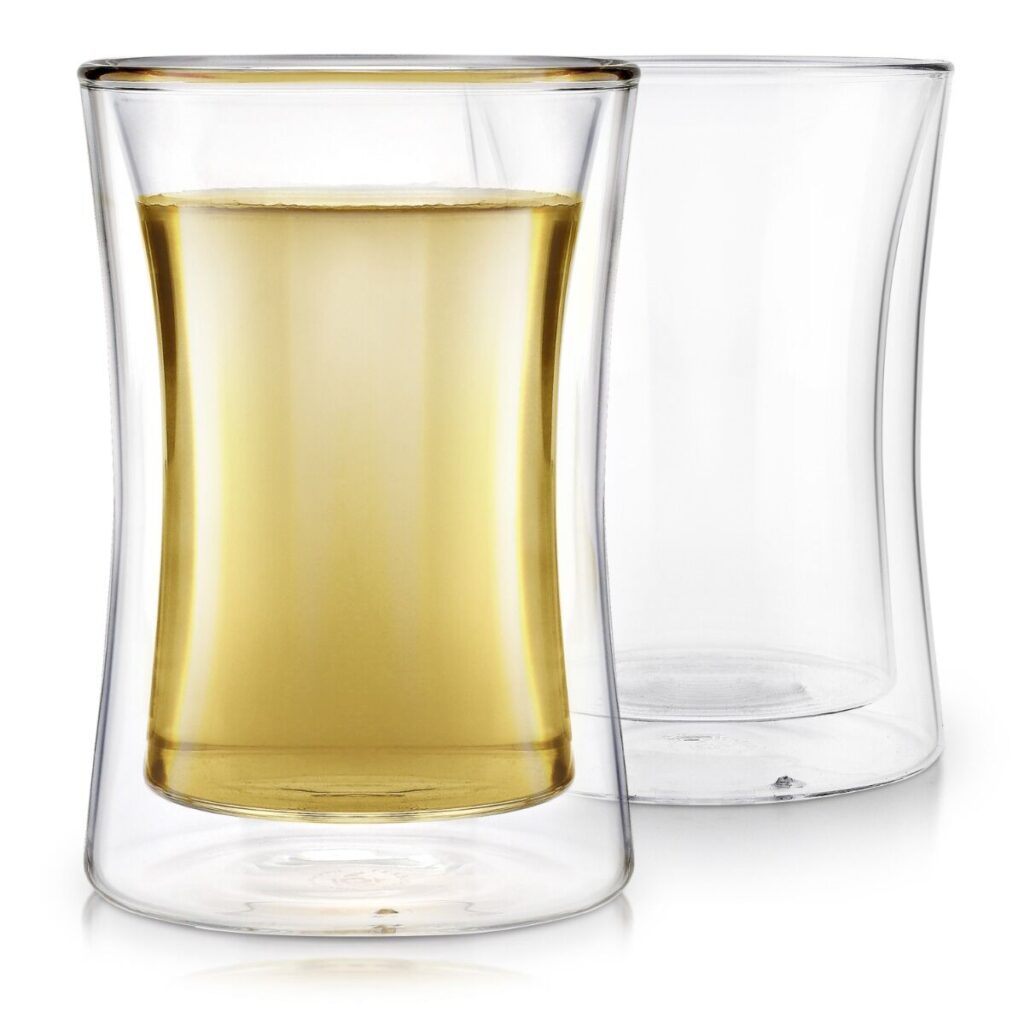 Two modern double-walled tea cups without handles.