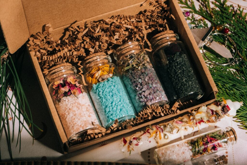 Custom tea bath salts in a box for a Mother’s Day tea gift