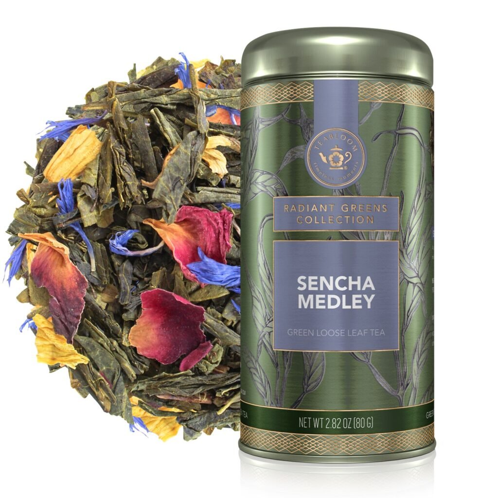 Teabloom’s Sencha Medley tea canister is an example of some of the best tea leaves.