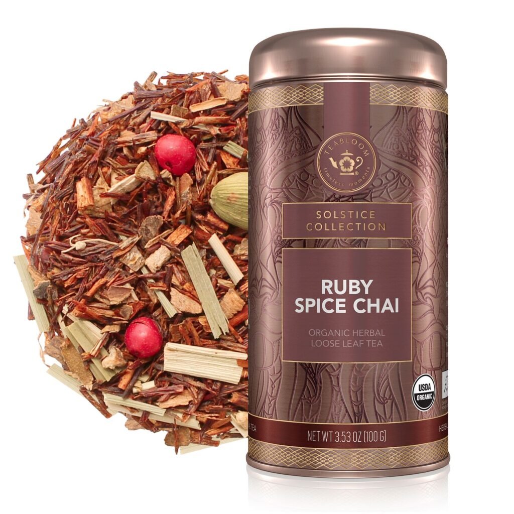 Teabloom’s Ruby Spice Chai immune-boosting tea canister