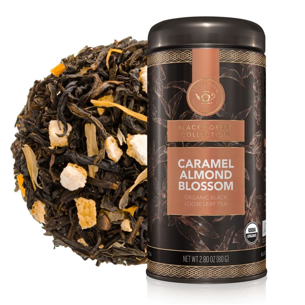 Caramel Almond Blossom loose-leaf tea canister.