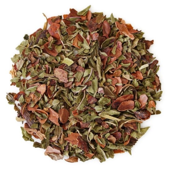 A mixture of spearmint and cocoa husks for Teabloom’s Chocolate Mint tea.